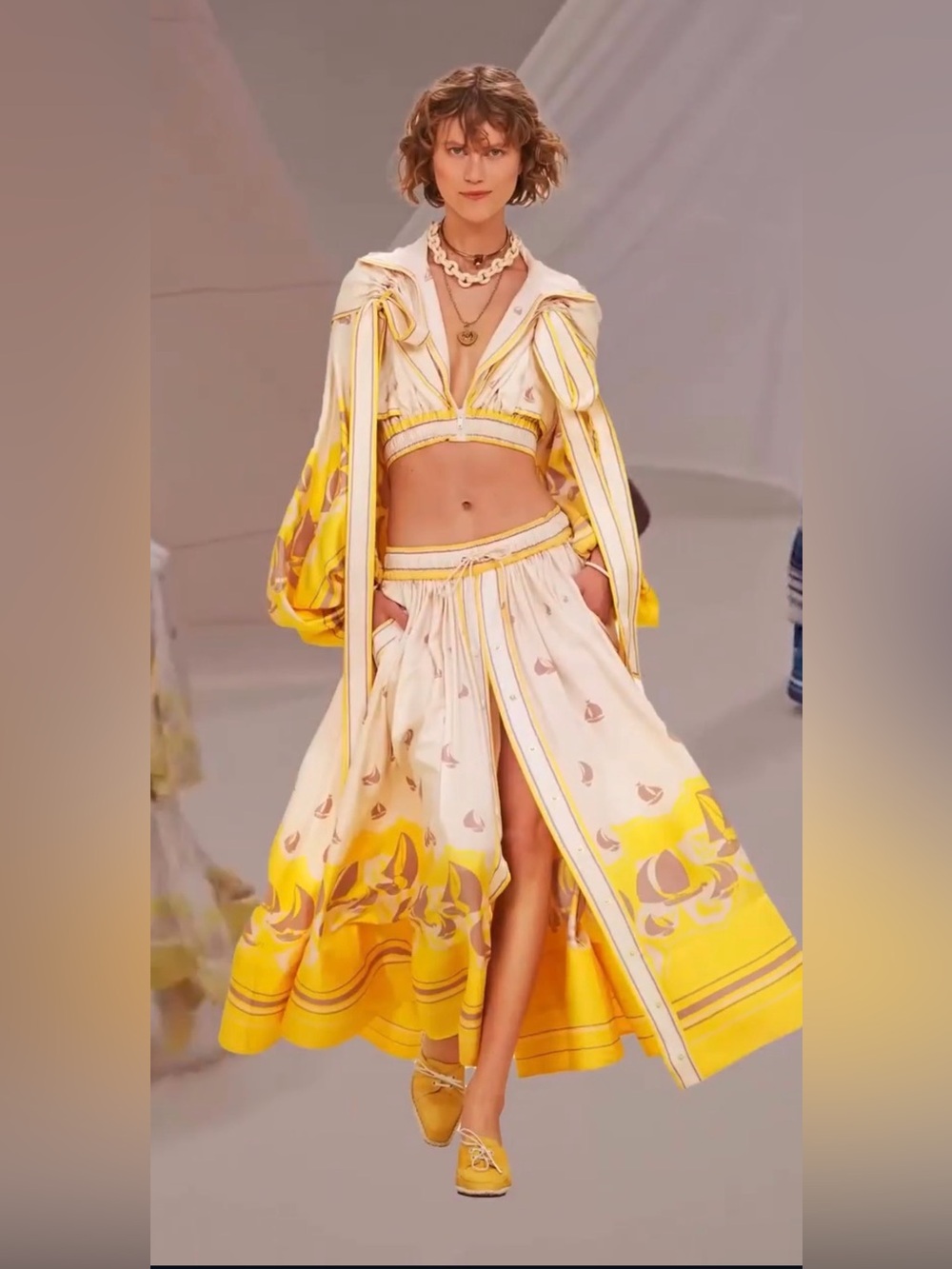 Zimmermann Cream & Yellow Printed Full Button Skirt